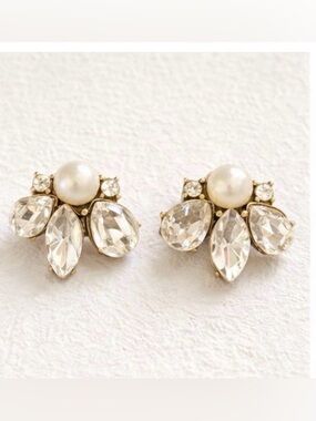 Vintage Pearl Crystal Statement Earrings Gold Bridal Glam